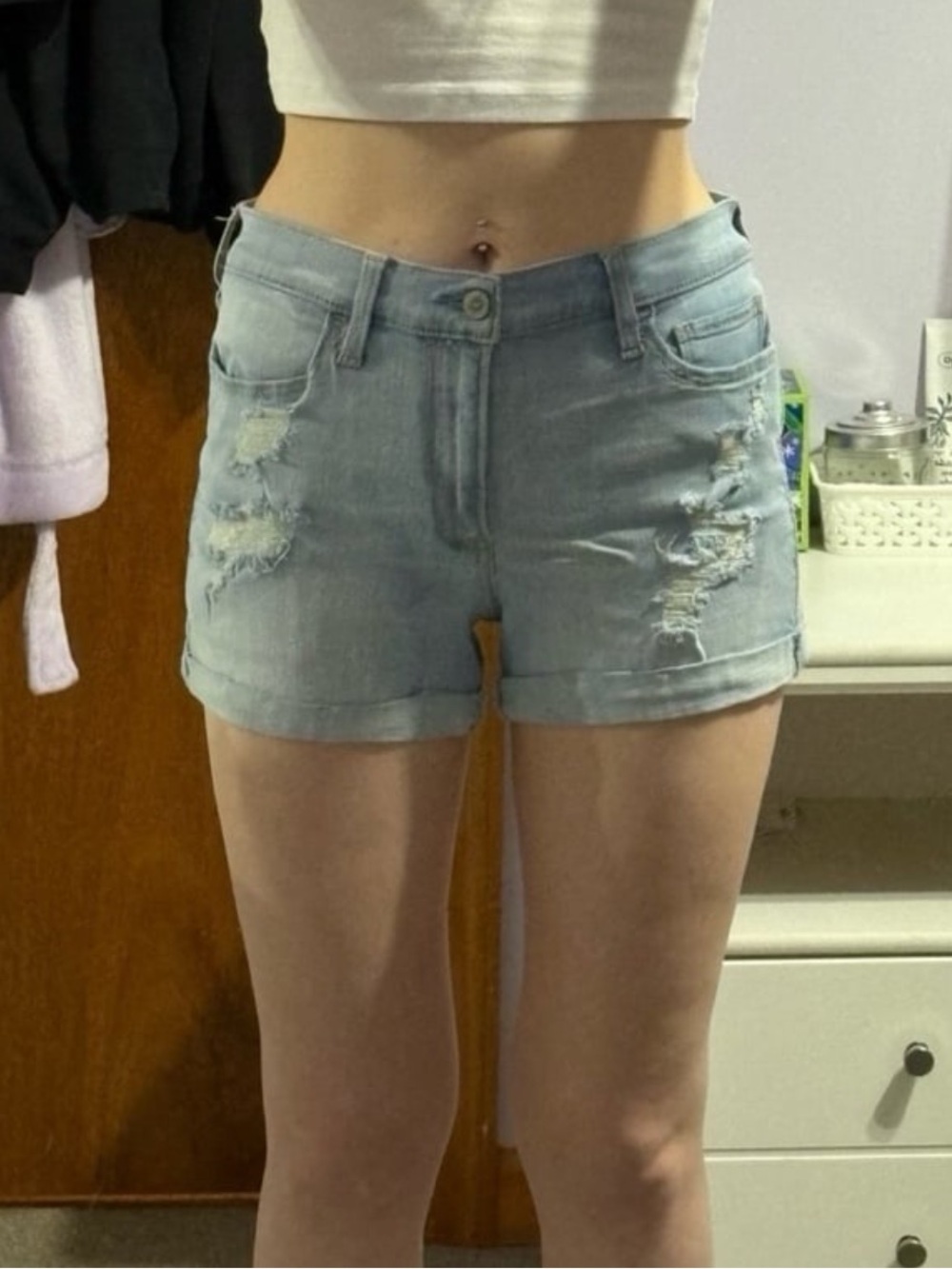 Hollister High-Rise Light Wash Ripped Jean Shorts